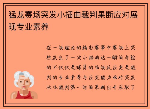 猛龙赛场突发小插曲裁判果断应对展现专业素养